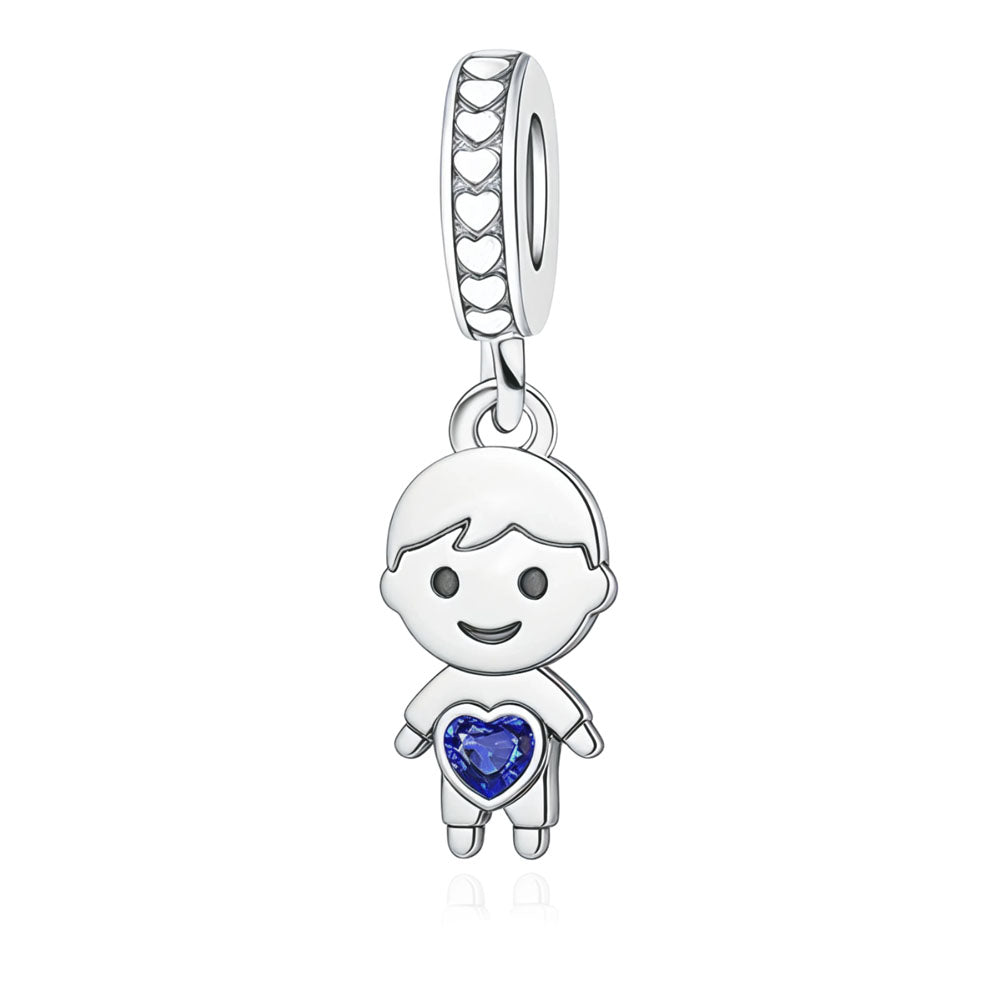 "Pure Lineage" Boy & Girl Dangle - 925 Silver Zircon Heart Family Charm