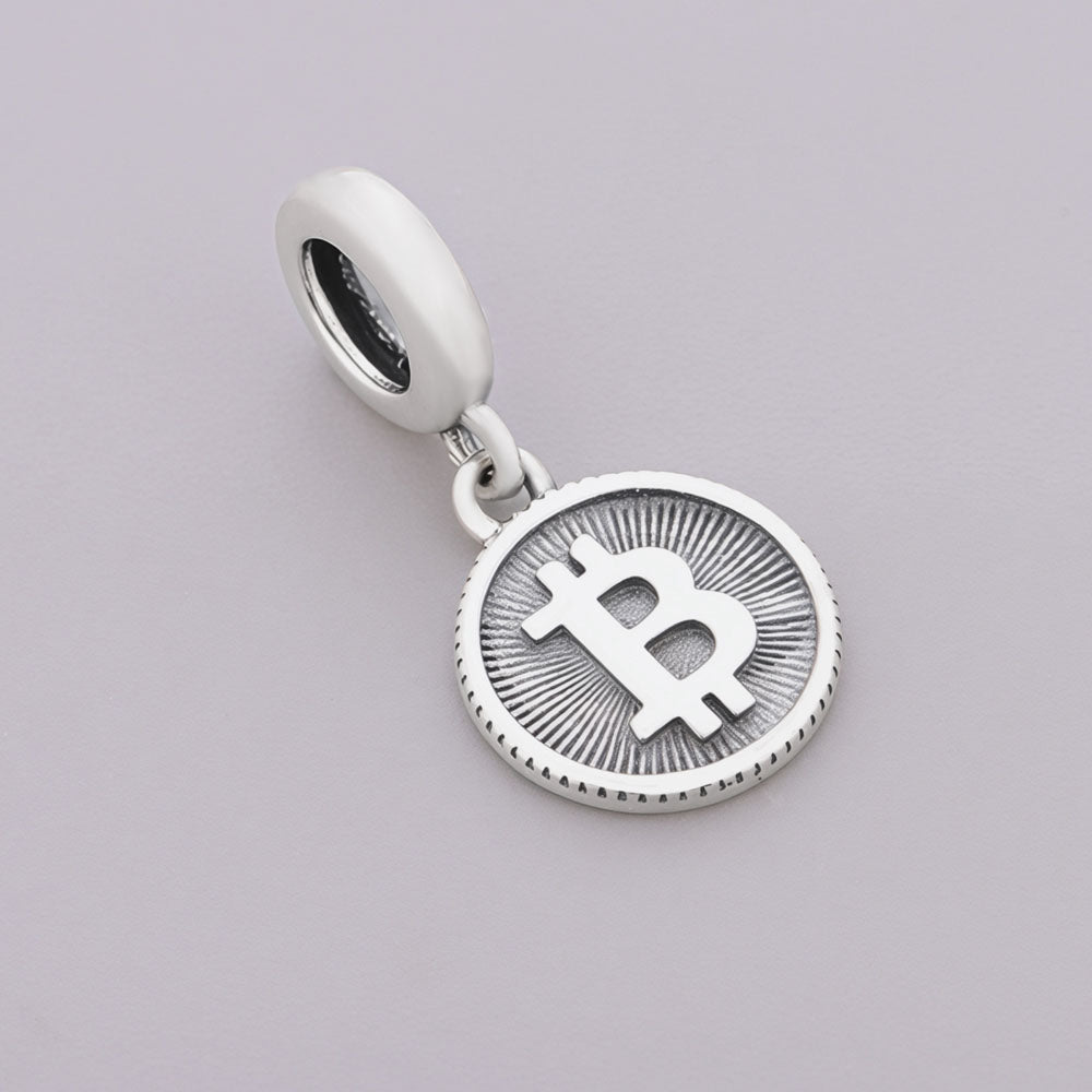 "Digital Pulse" Bitcoin Dangle - 925 Silver Crypto Asset Medallion Charm