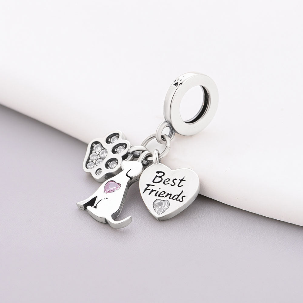 "Forever Loyal" Dog & Paw Dangle - 925 Silver Best Friends Heart Charm