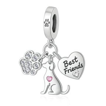 "Forever Loyal" Dog & Paw Dangle - 925 Silver Best Friends Heart Charm
