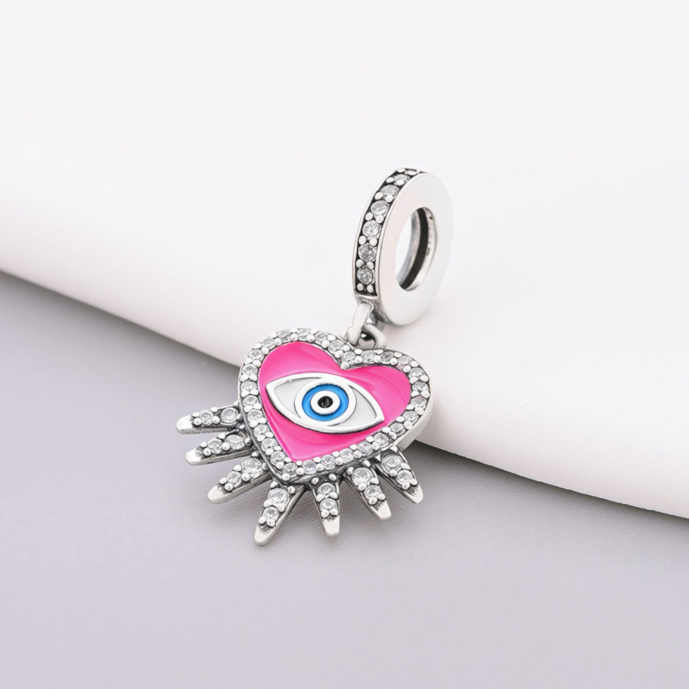 "Intuitive Love" Evil Eye Dangle - 925 Silver Heart Protection Charm