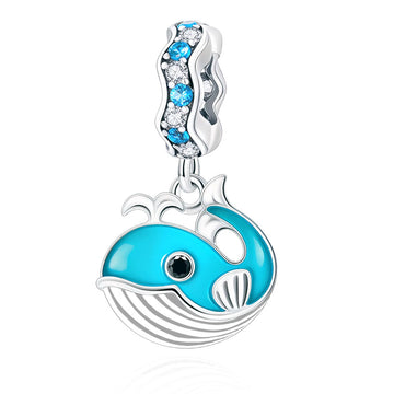"Ocean Pulse" Blue Whale Dangle - 925 Silver Azure Enamel Sea Life Charm
