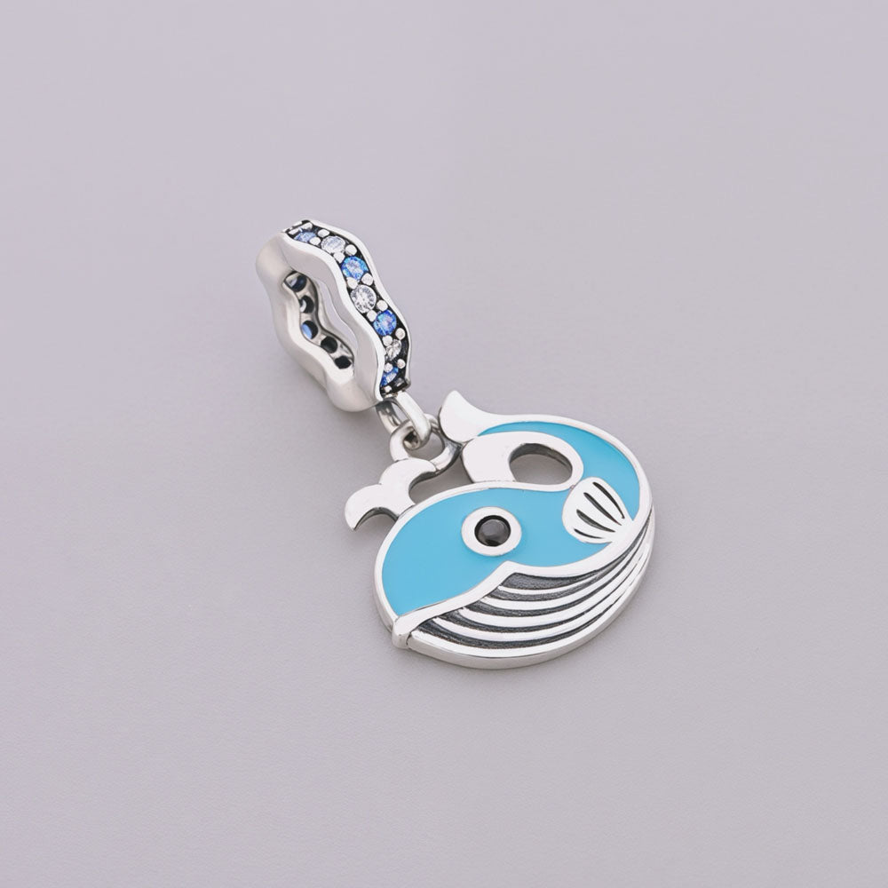 "Ocean Pulse" Blue Whale Dangle - 925 Silver Azure Enamel Sea Life Charm