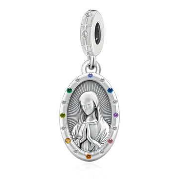 "Sacred Radiance" Virgin Mary Dangle - 925 Silver Rainbow CZ Medal Charm