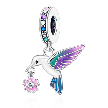 "Nectar Spirit" Hummingbird Dangle - 925 Silver Gradient Enamel Bird Charm