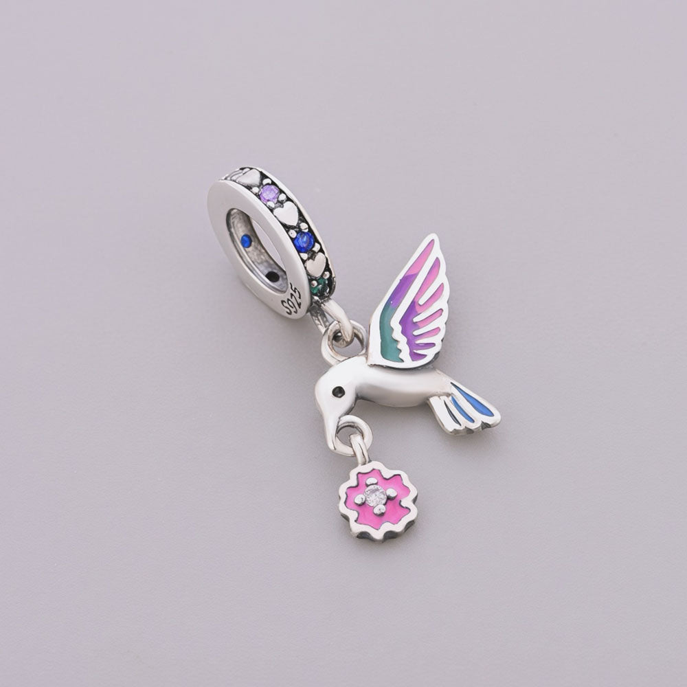 "Nectar Spirit" Hummingbird Dangle - 925 Silver Gradient Enamel Bird Charm
