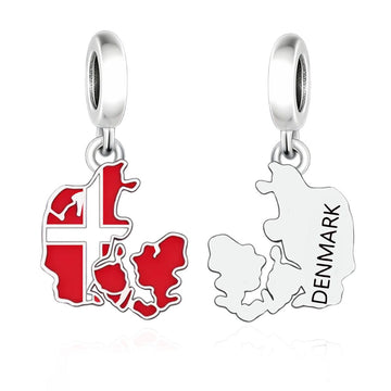 "Nordic Serenity" Denmark Map Dangle - 925 Silver Red & White Enamel Charm
