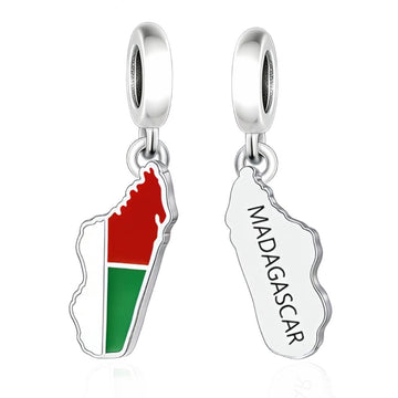 "Island Resonance" Madagascar Map Dangle - 925 Silver Tricolor Enamel Charm