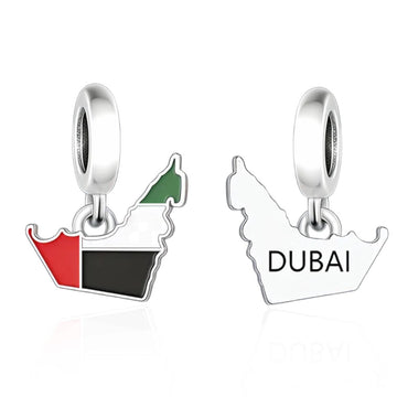 "Oasis Ambition" UAE Map Dangle - 925 Silver Dubai Flag Enamel Charm