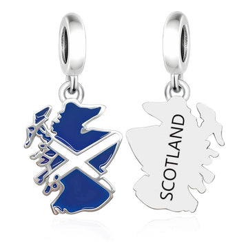 "Highland Echo" Scotland Map Dangle - 925 Silver Blue Enamel Flag Charm