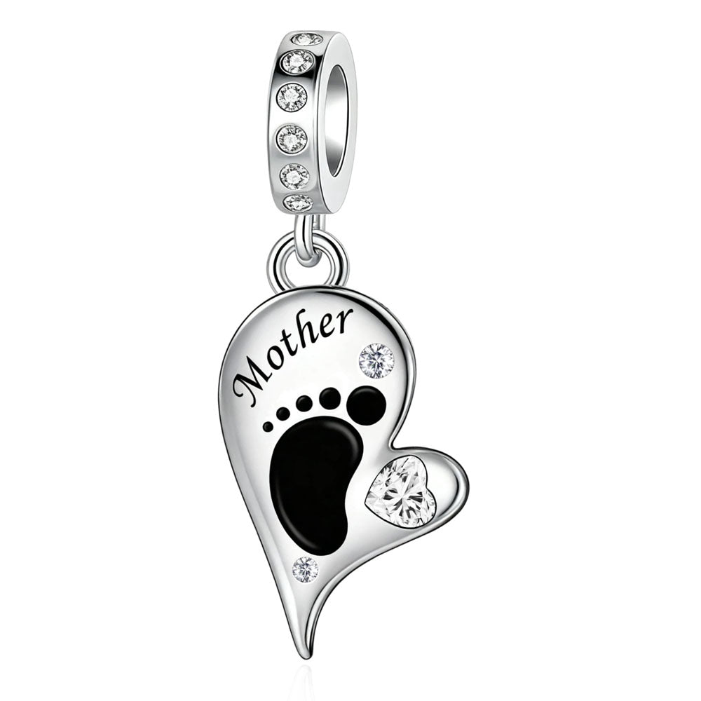 "Eternal Echo" Mother Daughter Dangle - 925 Silver Split Heart Zircon Charm