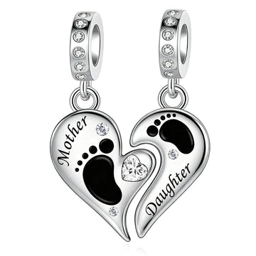 "Eternal Echo" Mother Daughter Dangle - 925 Silver Split Heart Zircon Charm