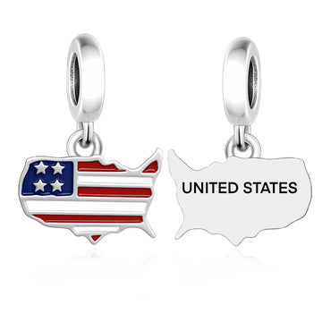 "Stars & Stripes" USA Map Dangle - 925 Silver United States Flag Charm