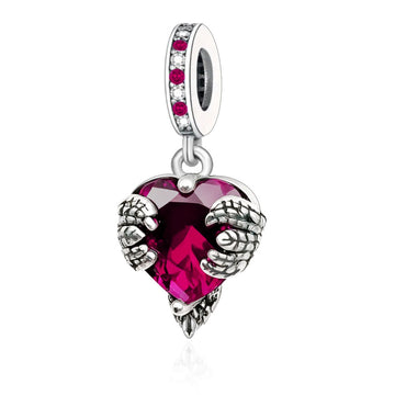 "Eternal Guardian" Heart Dangle - 925 Silver Angel Wings & Red Zircon Charm