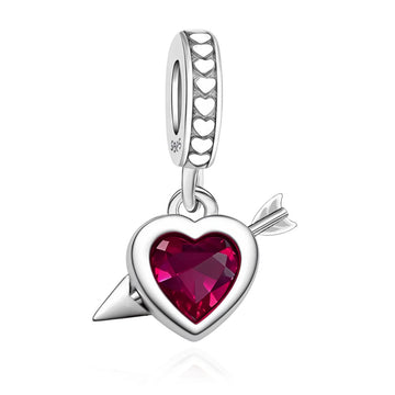 "Cupid's Pulse" Heart & Arrow Dangle - 925 Silver Red Zircon Love Charm