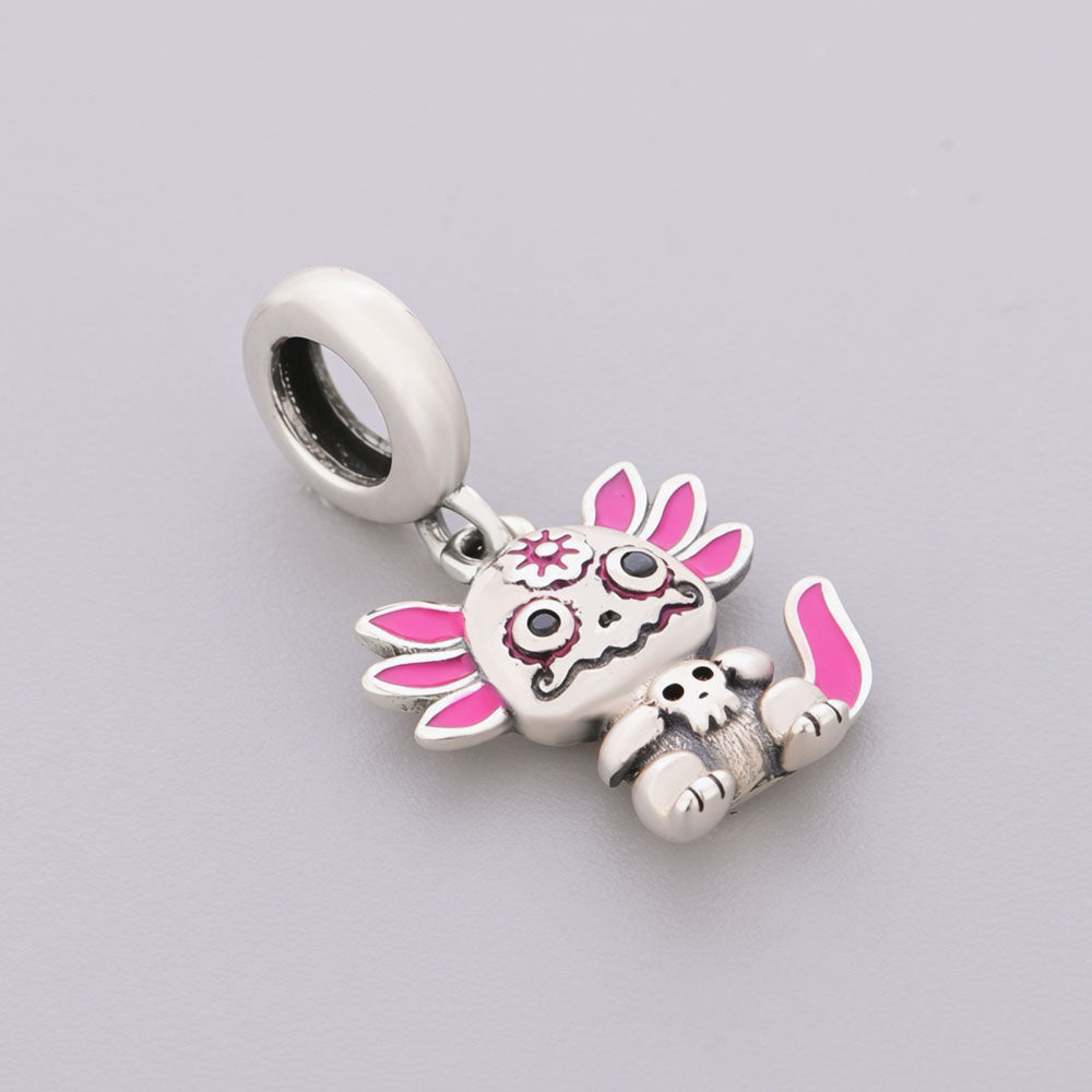 "Cosmic Axolotl" Mexican Salamander Dangle - 925 Silver Pink Enamel Charm
