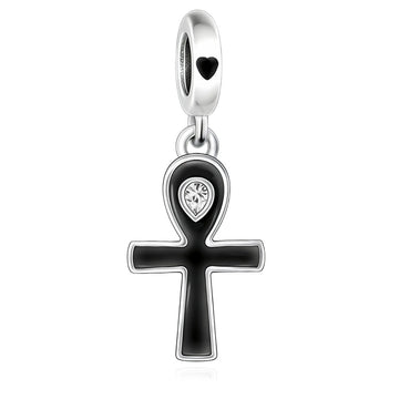 "Key of Life" Ankh Dangle - 925 Silver Black Enamel Ancient Mystery Charm
