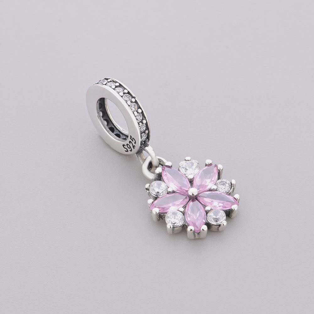 "Sakura Bloom" Cherry Blossom Dangle - 925 Silver Pink Zircon Flower Charm
