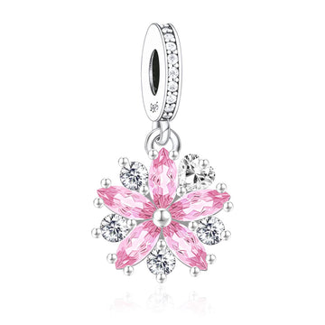 "Sakura Bloom" Cherry Blossom Dangle - 925 Silver Pink Zircon Flower Charm