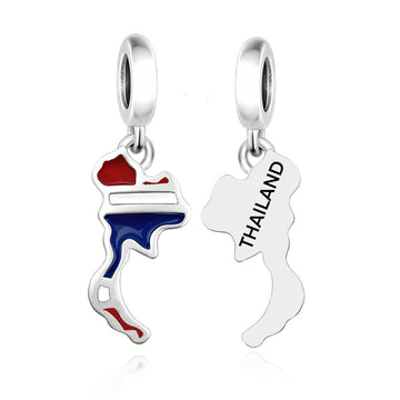 "Siam Spirit" Thailand Map Dangle - 925 Silver National Flag Enamel Charm