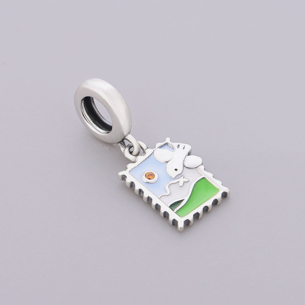 "Wanderlust Stamp" Peace Dove Dangle - 925 Silver Scenic Landscape Charm