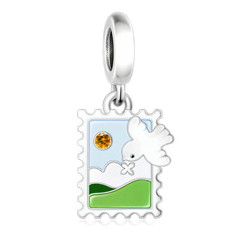 "Wanderlust Stamp" Peace Dove Dangle - 925 Silver Scenic Landscape Charm