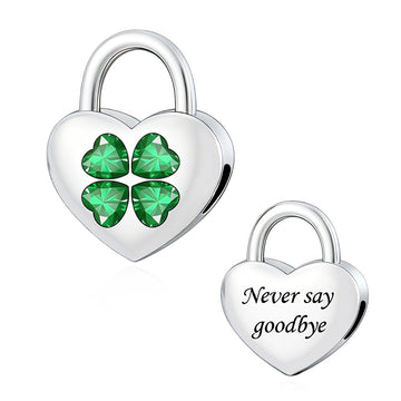 "Eternal Vow" Heart Lock Charm - 925 Silver Emerald Clover Bead