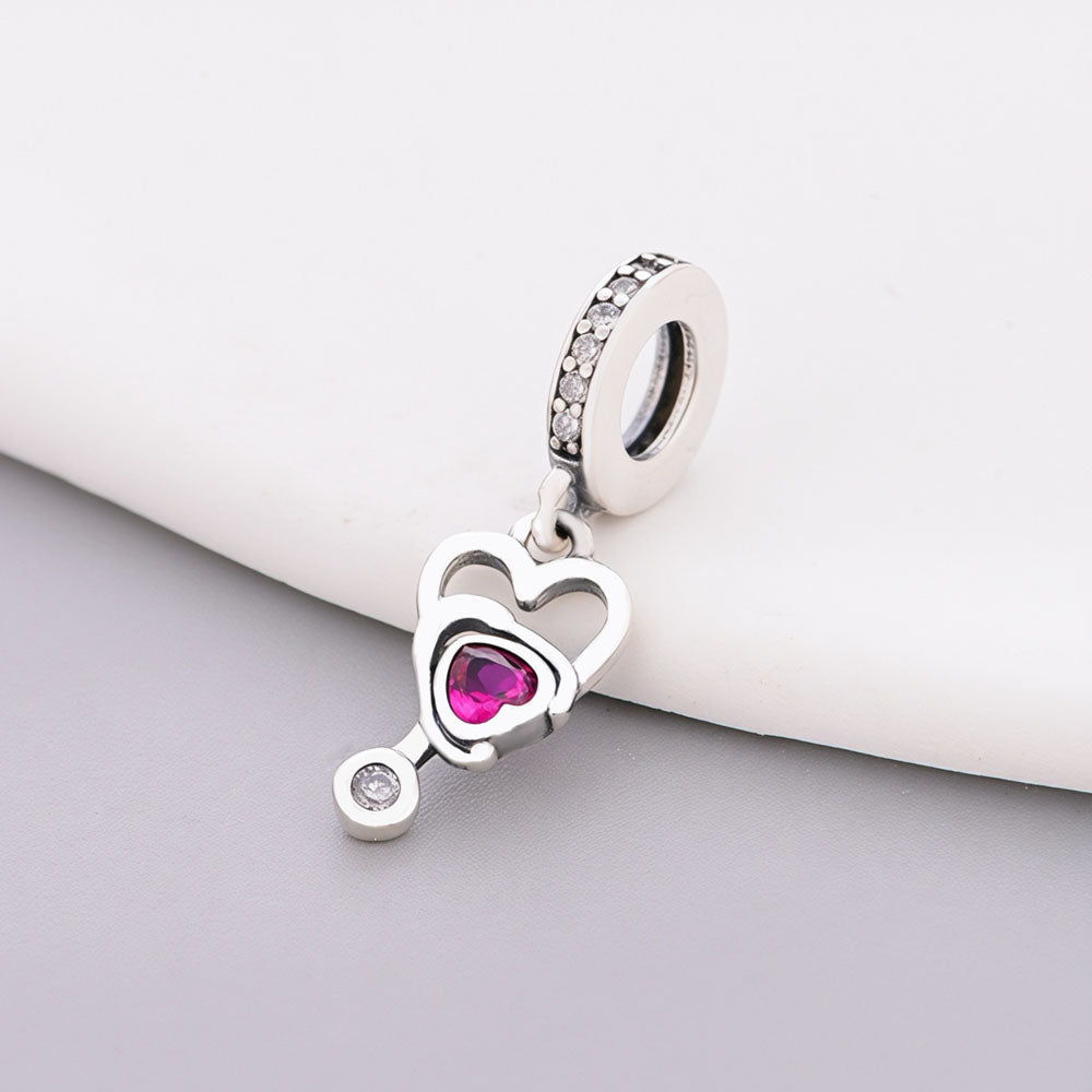 "Heartbeat Healer" Stethoscope Dangle - 925 Silver Medical Heart Charm