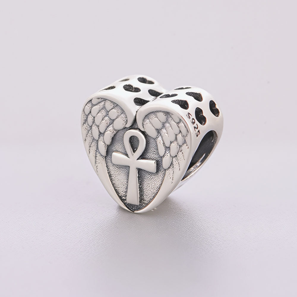 "Eternal Ankh" Wings Heart - 925 Silver Spiritual Guardian Charm