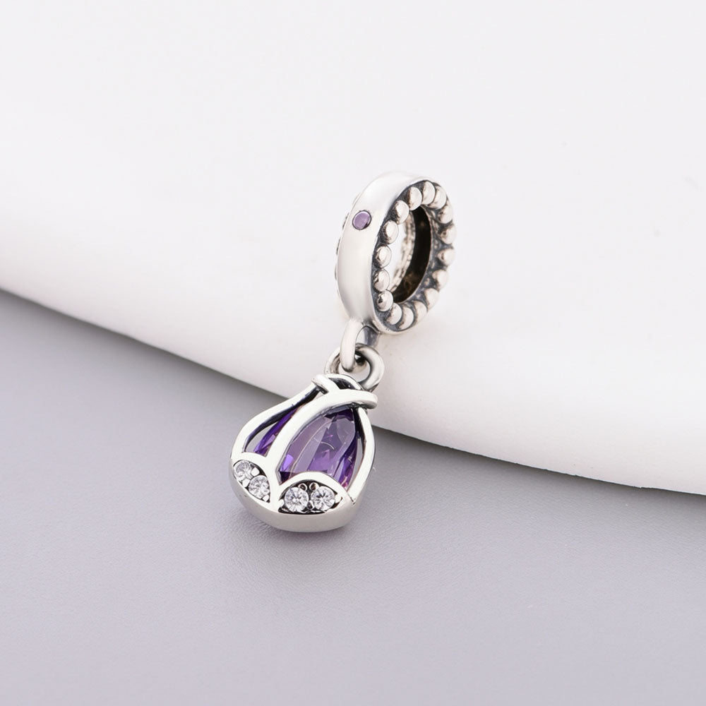 "Royal Bloom" Tulip Dangle - 925 Silver Purple Zircon Floral Charm
