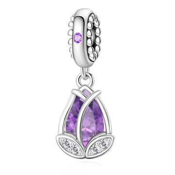 "Royal Bloom" Tulip Dangle - 925 Silver Purple Zircon Floral Charm