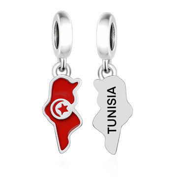 "Carthage Echo" Tunisia Map Dangle - 925 Silver Flag Enamel Charm