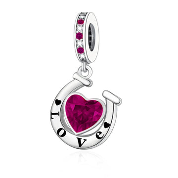 "Resonant Luck" Horseshoe Dangle - 925 Silver Fuchsia Heart Charm