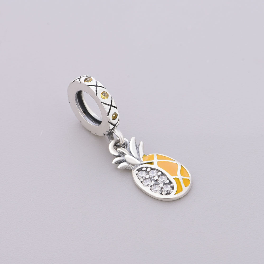 "Golden Zest" Pineapple Dangle - 925 Silver Tropical Enamel Charm
