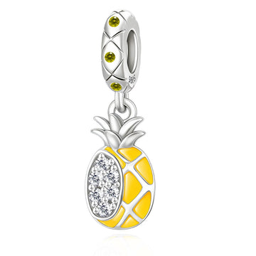 "Golden Zest" Pineapple Dangle - 925 Silver Tropical Enamel Charm