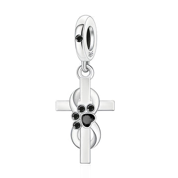 "Infinite Devotion" Cross & Paw - 925 Silver Onyx Spirit Dangle
