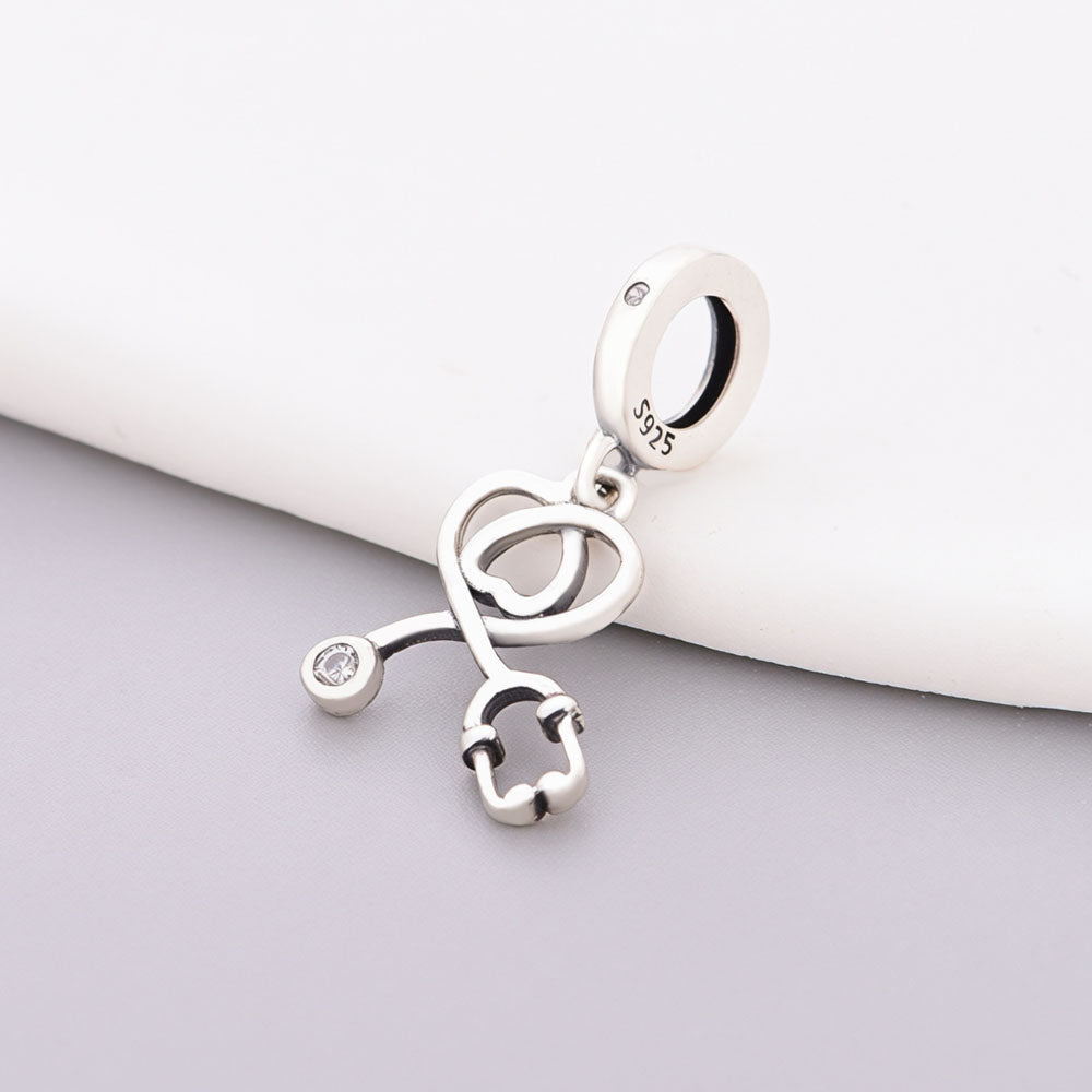 "Healer's Heart" Stethoscope Dangle - 925 Silver Medical Love Charm