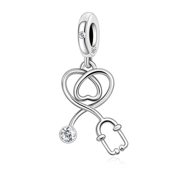 "Healer's Heart" Stethoscope Dangle - 925 Silver Medical Love Charm