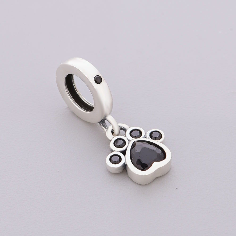 "Eternal Paw" Onyx-Tone Dangle - 925 Silver Sparkling Pet Charm