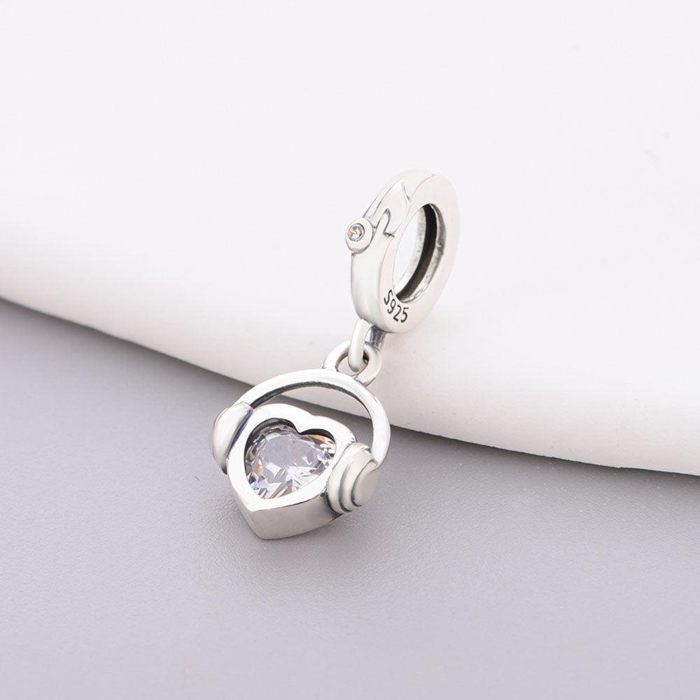 "Heartbeat Rhythm" Headphone Dangle - 925 Silver Crystal Music Charm