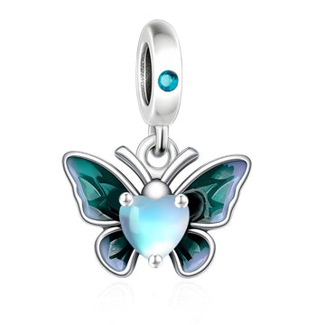 "Moonlit Wings" Butterfly Dangle Charm - 925 Silver & Natural Moonstone