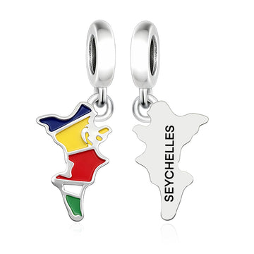 "Oceanic Pulse" Seychelles Map Dangle - 925 Silver Flag Island Charm