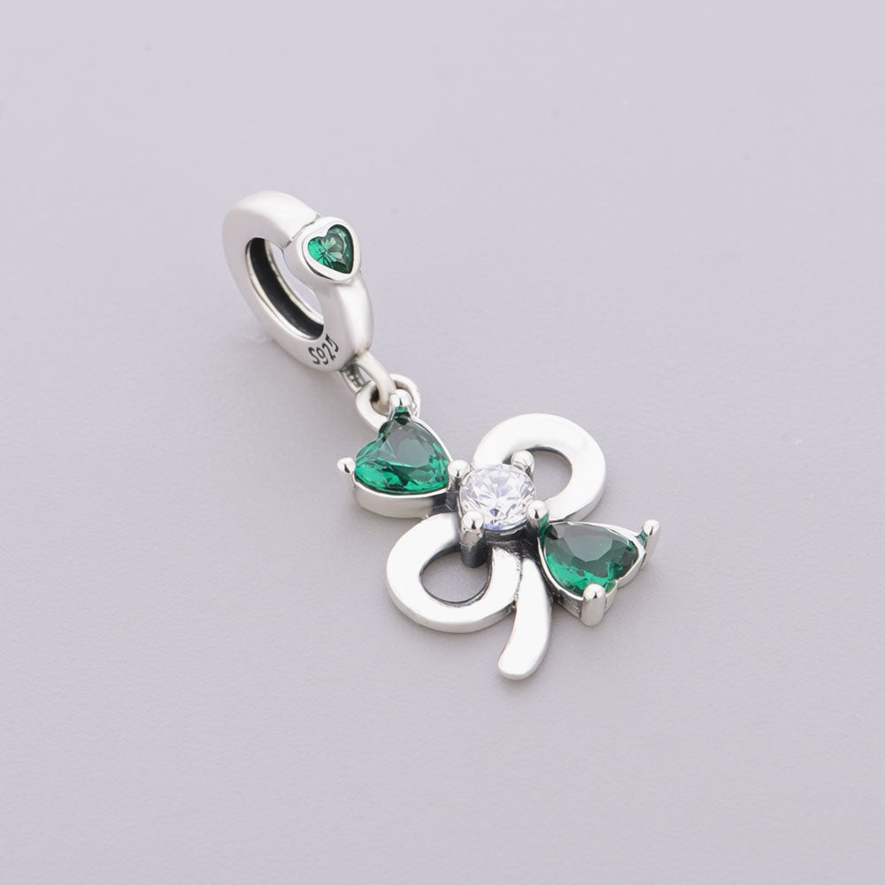 "Infinite Luck" Clover Dangle - 925 Silver Emerald Heart Charm