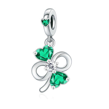 "Infinite Luck" Clover Dangle - 925 Silver Emerald Heart Charm