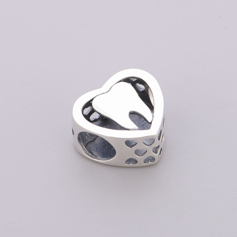 "Radiant Smile" Tooth Heart Charm - 925 Silver Bright Day Bead