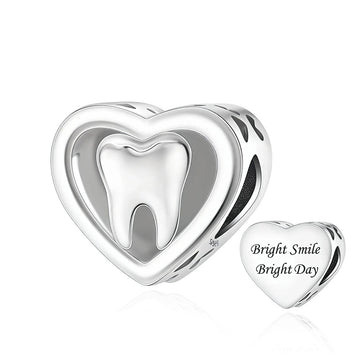 "Radiant Smile" Tooth Heart Charm - 925 Silver Bright Day Bead