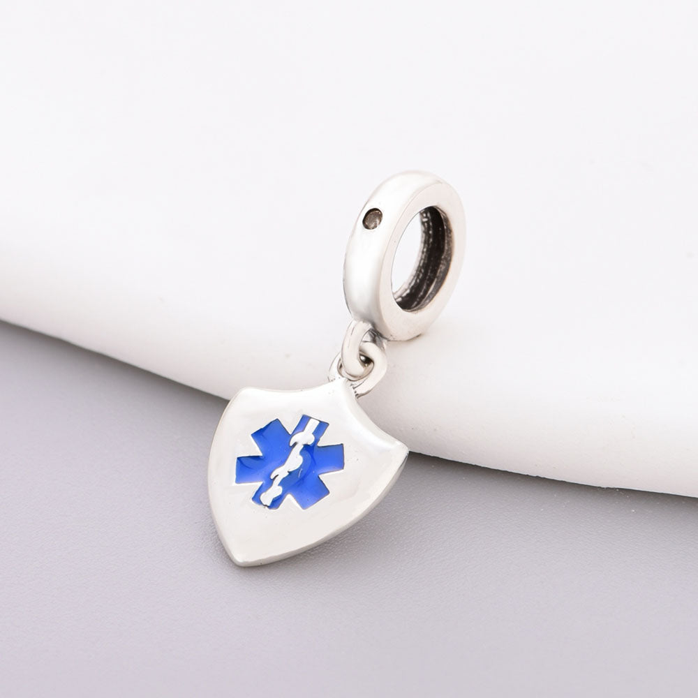 "Guardian Pulse" Star of Life Dangle - 925 Silver Medical Shield Charm