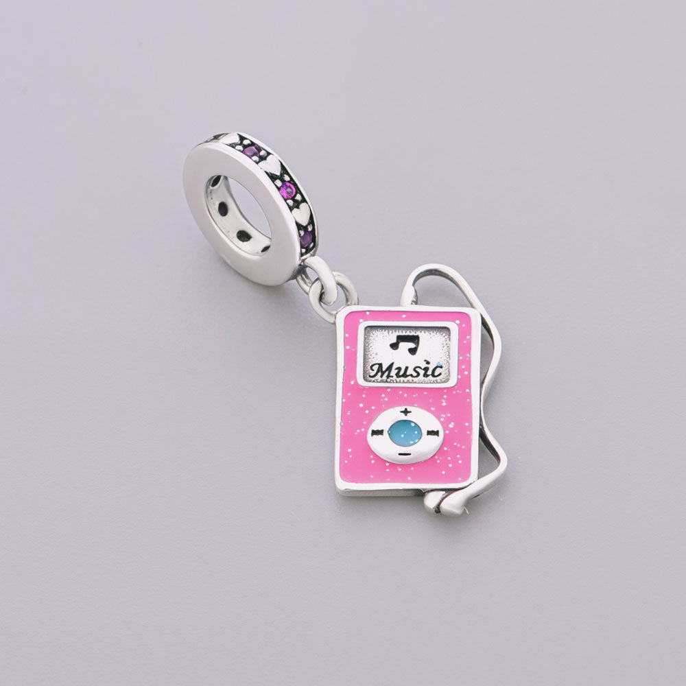 "Melody Memoir" MP3 Player Dangle - 925 Silver Pink Retro Music Charm
