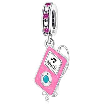 "Melody Memoir" MP3 Player Dangle - 925 Silver Pink Retro Music Charm