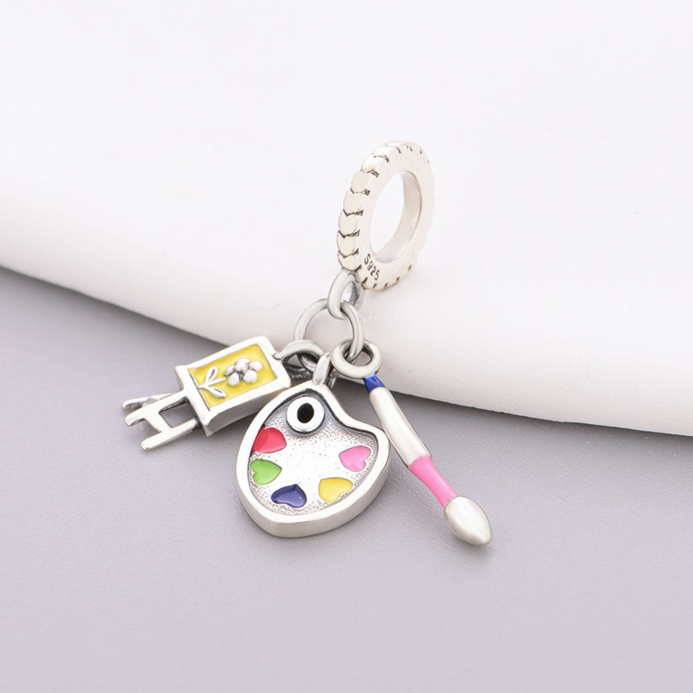 "Creative Spectrum" Artist Trio Dangle - 925 Silver Palette & Easel Charm